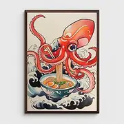 [hohadoi] Ramen Octopus Poster Octopus Kitchen Wall Art Ramen Bowl Japanese Ukyo E Style Asian Noodle Octopus Art Print Ramen Bowl Japandi Art