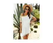 Swimsuit Coverup for Women Crochet Dress Cut Out Bikini Cover Ups-White