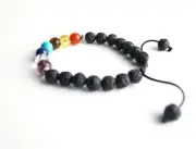 Men's Lava Bracelet with Seven Chakra Stones, Adjustable Lava Wrist Mala