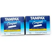 2 Boxes of 16 Tampax Compak Regular Absorbency Plastic Applicator