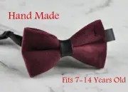 Teenage Boy Kids Youth Eggplant Purple Red Velvet Bowtie Bow Tie 7-14 Years Old