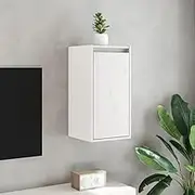 Wall Cabinet White: Solid Wood Pine Hanging Floating Shelf for Storage, Oak Frame with Wall Bracket in Living Room, 30x30x60 cm