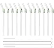 12Pcs Drinking Straws Reusable Clear Glass Straws with 4Pcs Cleaning Brush Heat Resistant Cute Flower Bent Staws for Smoothies Teas Juices Milkshakes Cocktails (12 PCS, Turtle)