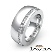 Mens Eternity Wedding 8.5mm Band 18k White Gold Round Channel Diamond Ring 1Ct