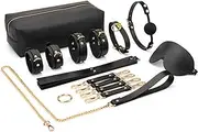 SAHOOSAFETY Sex Bondage Set 9 Pieces BDSM Restraint Set Adjustable with Storage Bag Handcuffs Gag Ankle Cuffs Traction Chain Eye Mask Bed Restraints for Men and Women(Schwarz)