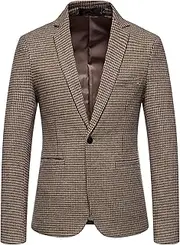 [Generic] Mens Plaid Blazer Sports Coat Casual Lightweight Two Button Suit Jacket Slim Fit Checkered Blazers for Men Wedding, Khaki-c, Large