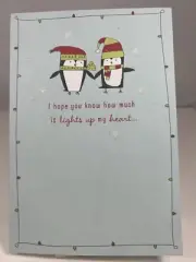 Hallmark Christmas Greeting Card Unused You Light Up My Heart Penguin Snowflakes