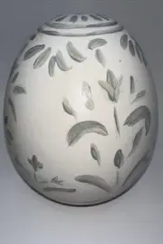 NEW Pottery barn Chambray SMALL Ceramic Painted Easter Egg Sage & White 6.25 In