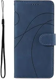 SATURCASE Case for Samsung Galaxy S22 Plus, Curved Line PU Leather Flip Magnet Wallet Stand Card Slots Hand Strap Protective Cover for Samsung Galaxy S22 Plus (HX-Blue)