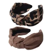 2PK Leopard Print Knotted Headbands for Women Cute Wide Top Knot Headband Fas...