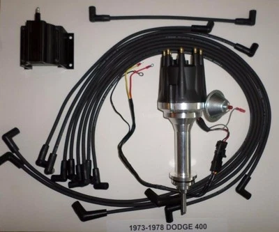 small cap DODGE 1973-1978 400 BLACK HEI Distributor, Coil + Spark Plug Wires USA