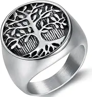 [Jude Jewelers] Stainless Steel Tree of Life Round Signet Ring