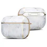 Apple Airpod Pro Case - Gold Electroplated Marble Design Premium IMD Protective Shockproof Cover With Clip Keychain - Supports Wireless Qi Charging for Airpods Pro Generation 1 - Luxury White