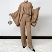 Islamic Women Blouse Top Long Pants Two Piece Set Casual Kaftan Abaya Muslim