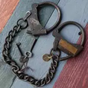 Adjustable Handcuff With Bras Logo Alcatraz San Francisco Antique Style Handcuff