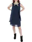 SLNY Chiffon Cut-Out Beaded Neckline Dress Women's 8 Navy Hook & Eye Closure