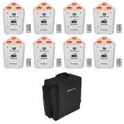 8 Rockville RF WEDGE WHITE RGBWA+UV Battery Wireless DMX Lights+Remotes+Backpack