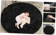 Black Round Rug for Kids Room, Fluffy Circle Rug for Bedroom, 4x4 Feet Fuzzy
