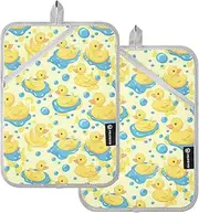 Large Pot Holders Heat Resistant Funny Yellow Rubber Ducks Potholders for Kitchens with Pockets Hot Pot Holders Pads Oven Mitts 2 Pack