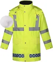 QIULAO Hi Vis High Visibility Reflective Bomber Jacket,Men's Winter Waterproof Raincoat, with Detachable Lining and Hats, Night Safety Work Clothes (Size : Medium)