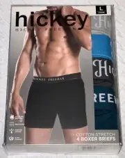 HICKEY FREEMAN 4 Pk Cotton Stretch Teal Turquoise Grey Boxer Briefs Mens Sz M XL
