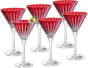 Colored Martini Cocktail Glass - Ruby Red Stemmed Glasses for Champagne, Cocktails, Margarita - Set of 6 - Gift Ready - 7 Oz. - Made in Europe