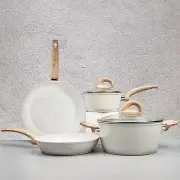 White Pots and Pans Set Non Stick, Ceramic Cookware Set with Granite Pattern Kit