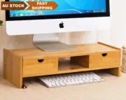 Bamboo Computer Monitor Laptop Stand Riser Monitor Base Shelf Desk Organiser