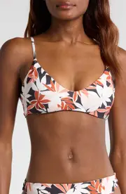 Volcom Check Mate Bikini Top in Electric Coral at Nordstrom, Size Small