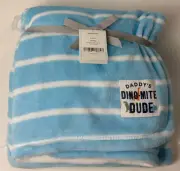 NWT Carters Blue And White Striped Daddy's Dino-mite Dude Dinosaur Baby Blanket