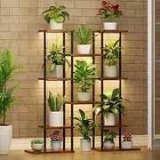 BACEKOLL Corner Plant Stand Indoor with Grow Lights, 6 Tiered Metal Plant Shelf Tall Display Rack, 40" Square Lighted Flower Holder for Living Room, Patio (Black)