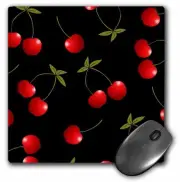 3dRose Cherry Print Juicy Red Cherries on Black MousePad