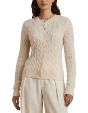 [Lauren Ralph Lauren] Cable Knit Wool Cashmere Cardigan in Natural