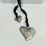 Chicos Necklace Pendant Love Hearts Black Leather Cord 42" Silver Tone Jewelry