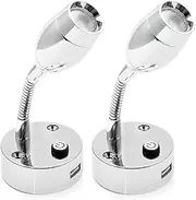 Dream Lighting 12v LED Book Reading Lights with USB RV Caravan Motorhome Camper Trailer Boat Spot Bed Inside Ipad Map Lamps Warm White and Blue 2 PCS Pack