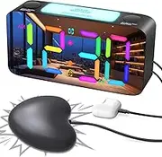 Extra Loud Alarm Clock for Heavy Sleeper Hearing Impaired Deaf, Vibrating Alarm Clock with Bed Shaker for Adults Seniors Teens, Digital Clock with Large Display& 4 Dimmer, 7-Color Night Light,12/24H