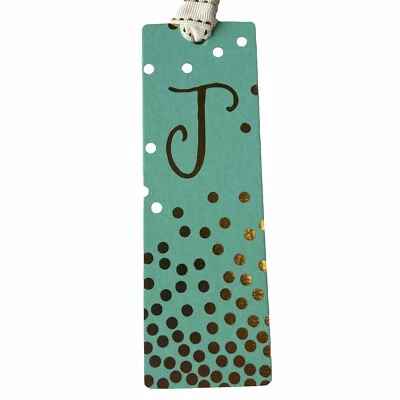 Bookmark with “J” Initial Teal With Gold Letter And Polka Dots Monogram NWOT