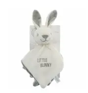 Baby Cream and Grey Little Bunny Plush Embroidered Comfort Blanket