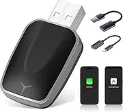 ZVCXOE Wireless Carplay Adapter for OEM Wired Carplay Cars Compatible with iOS 10+ and Android Auto 2 in 1 Plug and Play Mini USB Adapter with USB-C/A Cables Black