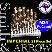 21PCE DRILL BIT SET IMPERIAL M35 COBALT HSS METAL STEEL HIGH SPEED TWIST SHANK