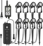 SUNTHIN 8 Pack Outdoor Spotlights with Sensor From Dusk to Dawn with Ip65 Waterproof Low Voltage Adapter, Adjustable Brightness and Timer, Landscape Lighting for Thi
