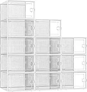 Kuject X-Large Shoe Storage Boxes Organizers for Closet 12 Pack, Fit Size 11,Clear Plastic Stackable Sneaker Containers for Entryway, Space Saving Shoe Rack,Substitute for Drawer Organize Unit (White)