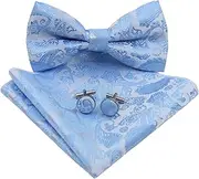 [Luckyvestir] Bow Tie for Men Pre-Tied Adjustable BowTie with Pocket Square Cufflink Set Jacquard Woven BowTie Handkerchief