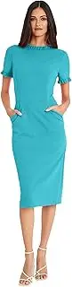 [Maggy London] Women's Petite Ruffle Collar Slant Pocket Sheath Dress