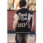 Mens Black Oversized Baseball Varsity Bomber Jacket