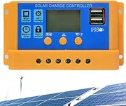 Solar Panel Charge Controller,Double USB Port 30A PWM Solar Charge Renewable Energy Controller | Multiple Load Control Modes Panel Battery Intelligent Regulator 12V 24V for mobiles