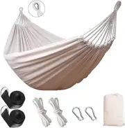 Double Brazilian Hammock 2 Person Canvas Cotton Fabric Hammock with Trees Strap