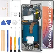 for Samsung Galaxy S22 Ultra 5G OLED 6.78" Not OEM 6.8" LCD Display S908 LCD Screen Display Replacement Touch Digitizer Assembly Kit (with Green Frame S22 Ultra)