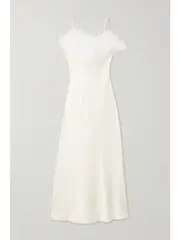 [SLEEPER] SLEEPER - + Net Sustain Boheme Feather-trimmed Ecovero-satin Midi Dress - White - medium medium White
