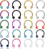 [Yolev] Pack of 20 Septum Horseshoe Piercing 16G Nose Septum Ring Piercing Jewellery Cartilage Spiral Tragus Earring Ring Lip Horseshoe Ring Surgical Steel Retainer Women Men, septum, Stainless steel and acrylic, No gemstone